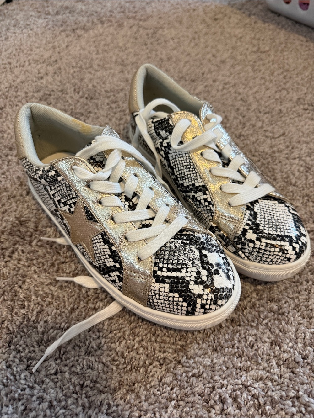 Women's Snake-Print Lace-Up Sneakers with Metallic Star